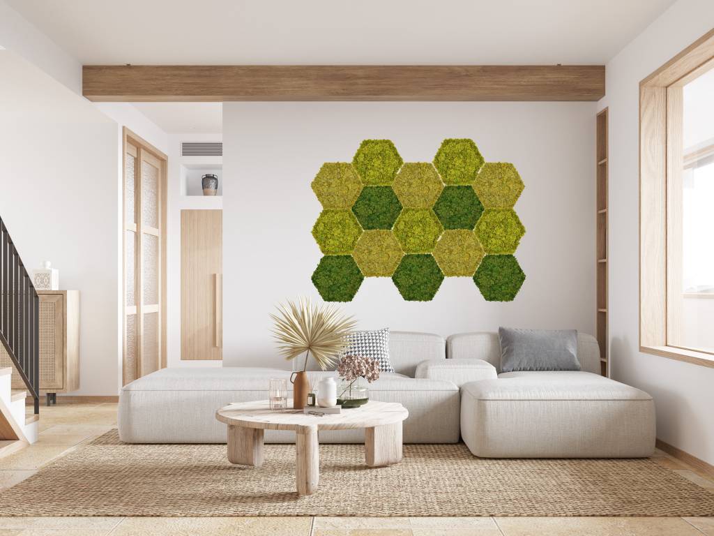 Wohnzimmer Mooswand Hexagon Grün Mix Wohnzimmer Mooswand Hexagon Grün Mix